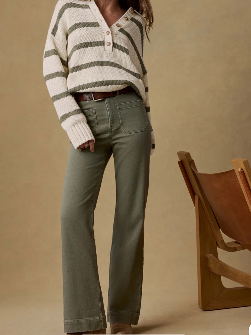 Faherty Olive Green Straight-Leg Jeans